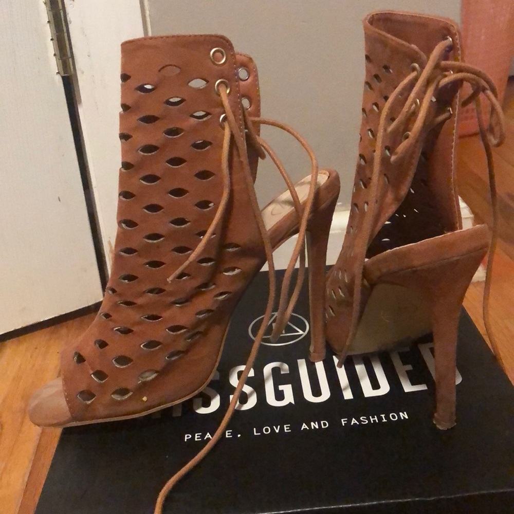 Brown back lace heels